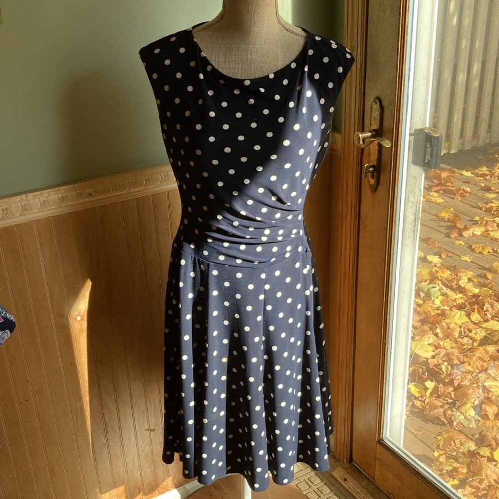 Lauren Ralph Lauren Navy Polka Dot Mini Dress - Picture 7 of 11